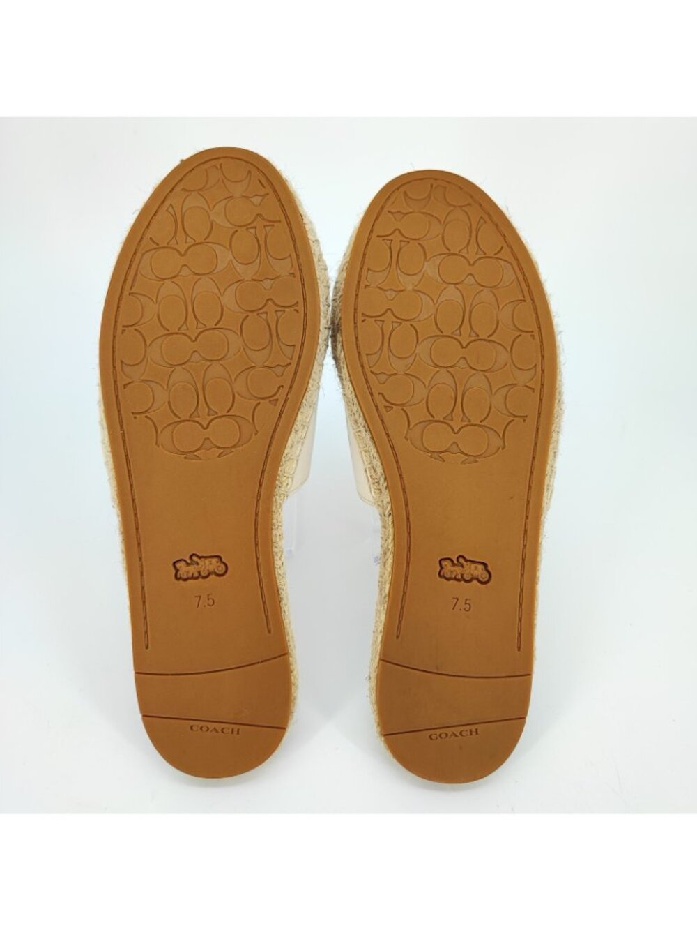 Coach Women’s 7.5 B Sandals Leather Cream Gold Buckle Espadrille Slide C4508 - Picture 7 of 8